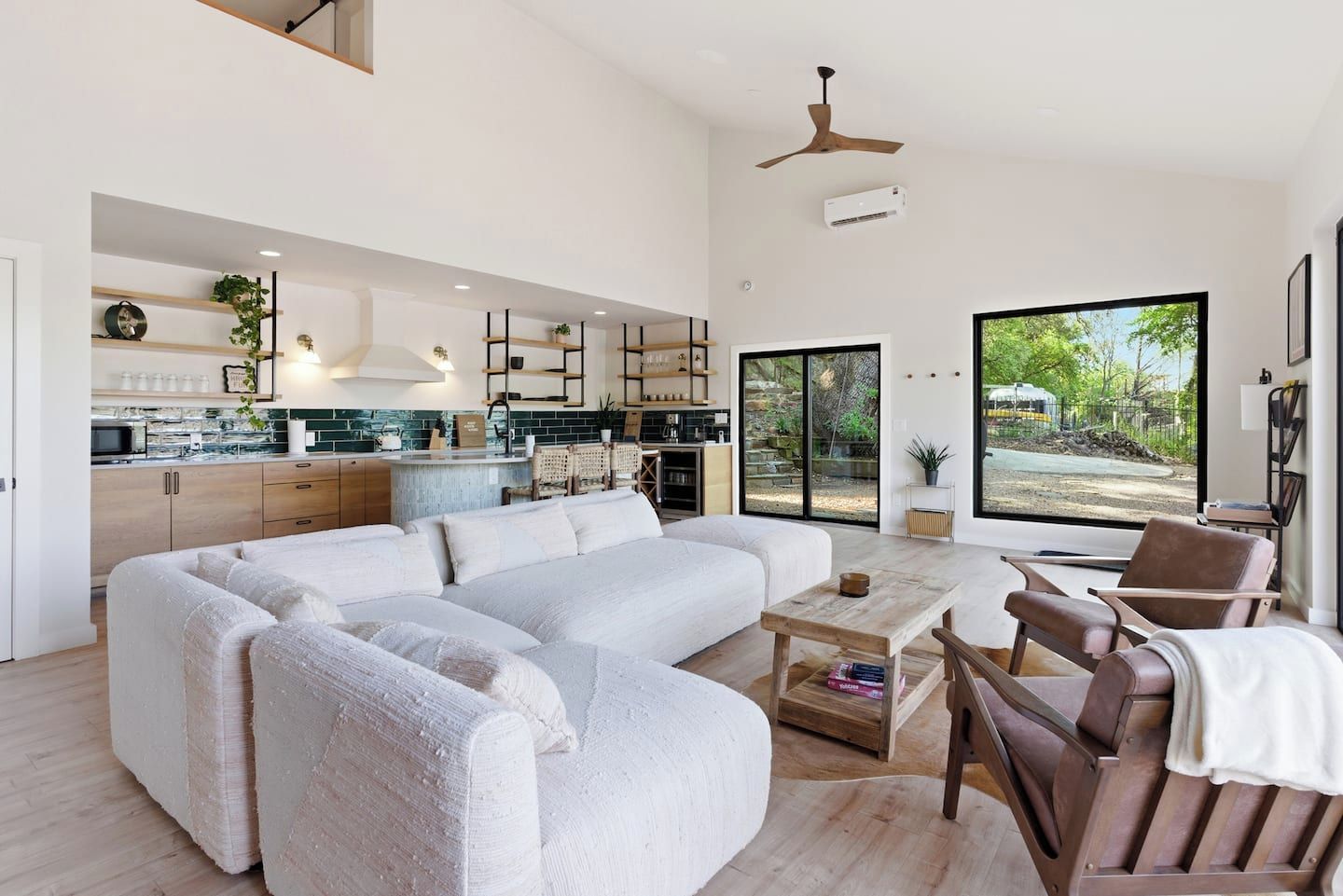 Living room with vaulted ceiling