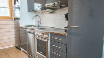 Een moderne keuken met roestvrijstalen apparatuur, een inbouwoven en een spoelbak.