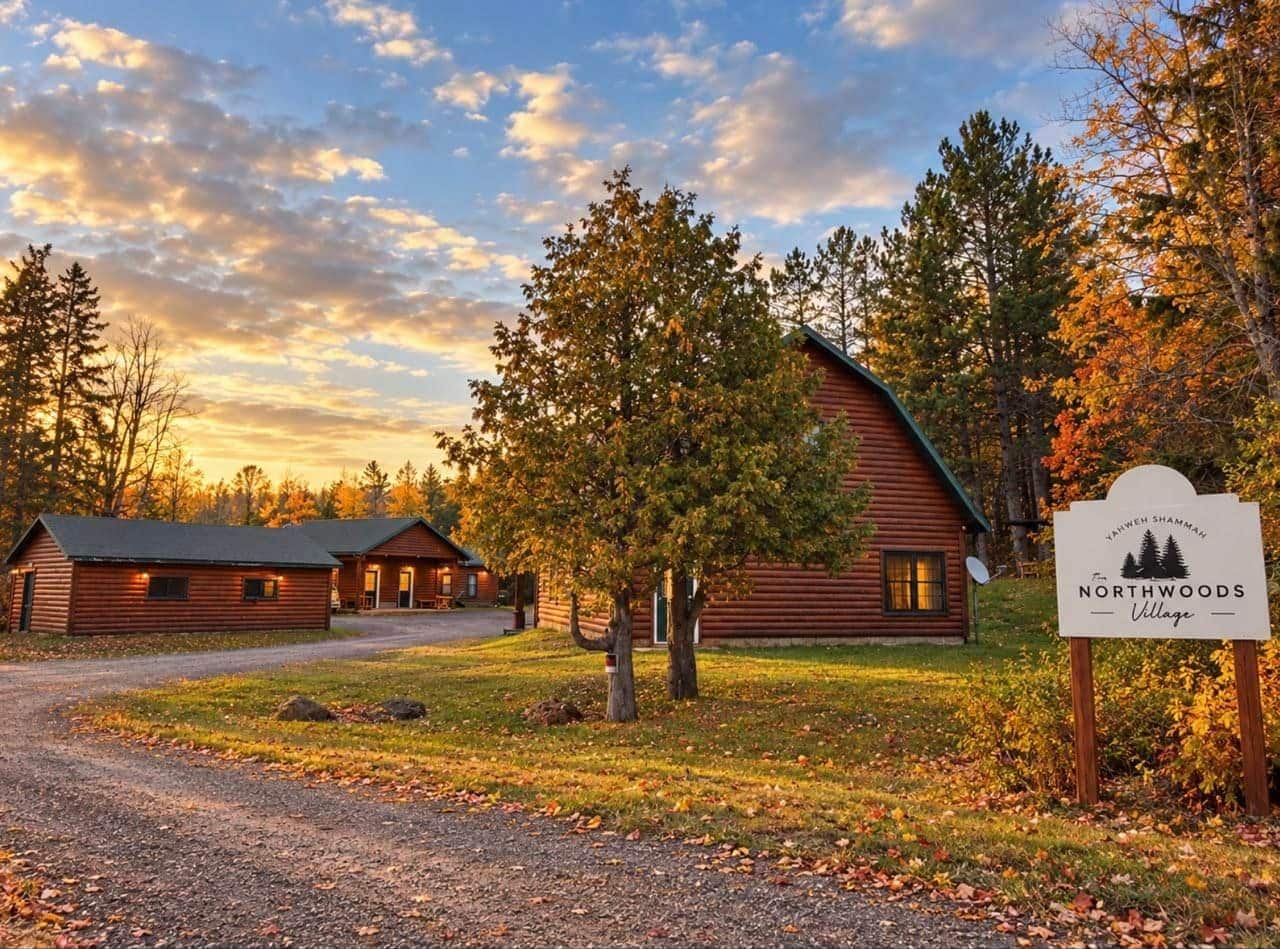 Northwoods village entrance sign autumn