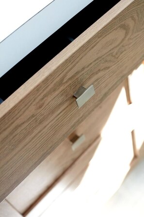 A wooden drawer with a metallic handle. - Private 1 bed room with free parking on premises (Calgary)