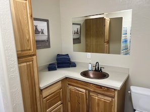 Bathroom - Gorgeous 1-Bedroom Lakeside Cabin w/AC, Pellet Stove & Private Fenced Acre (Lakeside)