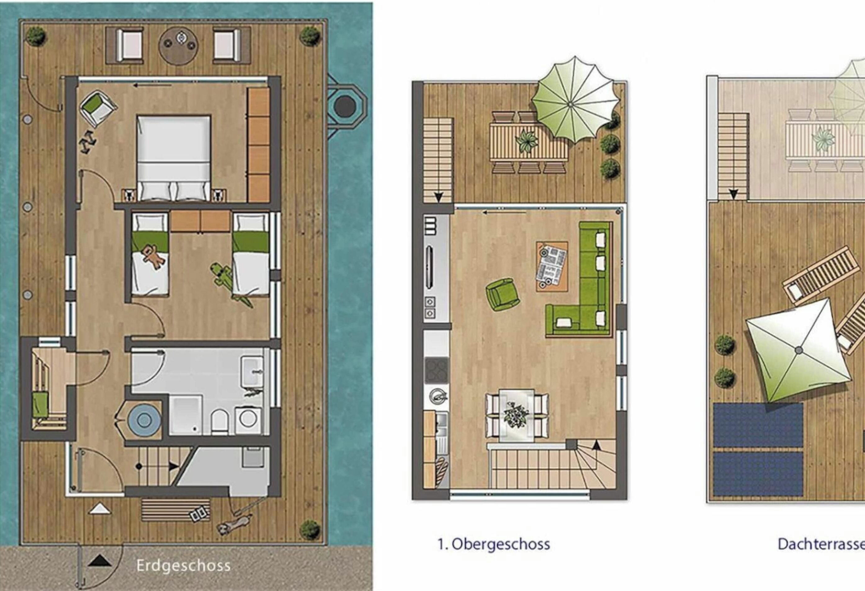 Plano de un hotel que muestra un área de piscina, varias habitaciones y una terraza.