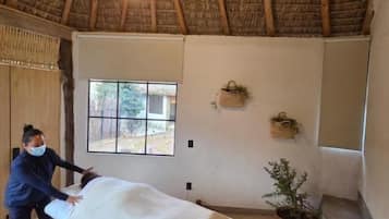 A room with a bed, a window, a ceiling fan, and a potted plant.