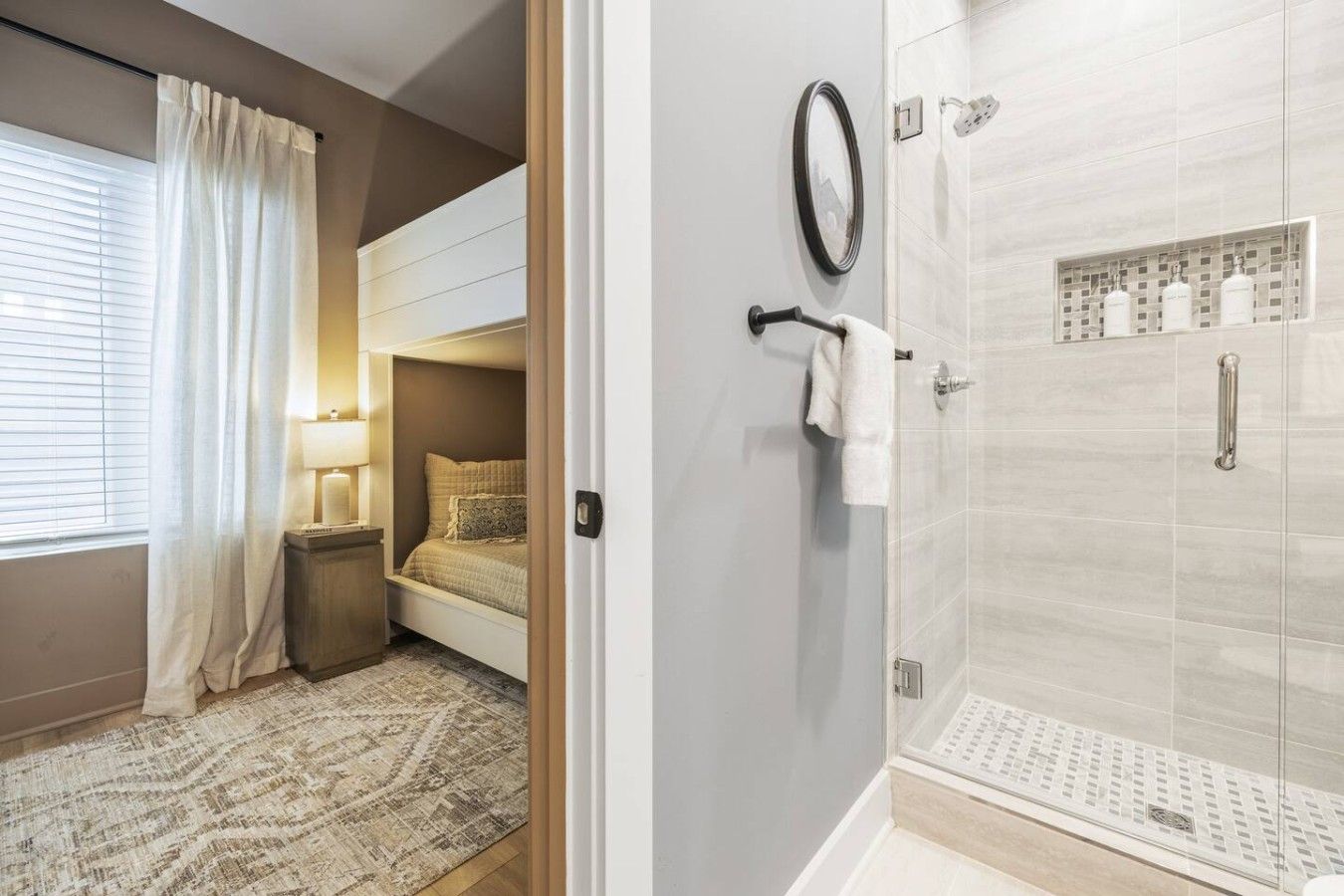 Private en-suite bathroom attached to Bedroom 1, featuring a spacious walk-in shower.
