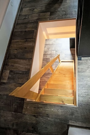 A wooden staircase leading to a loft space with a view of the sky. - Villa Klarka by Interhome (Rokytnice nad Jizerou)