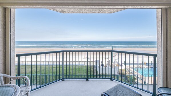 A balcony with a view of the beach and ocean. - 3202 Towers in Ponce Inlet, FL (Ponce Inlet)