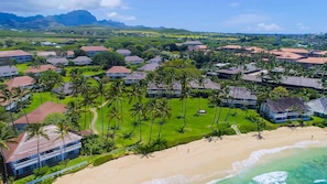 A resort with multiple buildings, a beach, and palm trees. - Kiahuna 115 - Ground Floor - Corner Unit - Two ACs (Koloa)