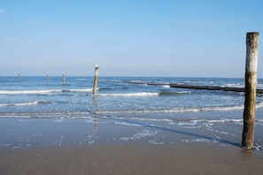 A beach with wooden posts and a wooden breakwater extending into the water. - Norderney Sun Decks Apt. 11 (Norderney)