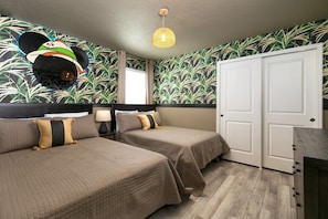 A hotel room with two beds, a large window, and a wall mural. - 10 Bedrooms / 8 Bathrooms - Windsor Island Resort (Davenport)