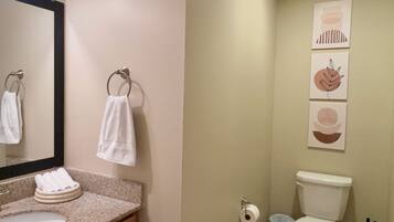 A bathroom with a sink, mirror, towel rack, toilet, and a ceiling light.