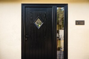 The front door of Deerview Lodge. - Sunken Hot Tub Lodge · Sleeps 4 · Garden Views in Bonvilston, Vale of Glamorgan (Bonvilston)