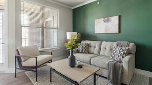 Living area - Landing | Stylish 1BD, Gym, Game Room (Houston)