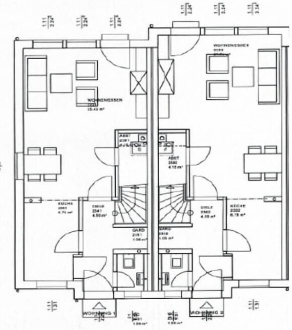 Plano de planta que muestra dos dormitorios, un baño, una cocina y una sala de estar.