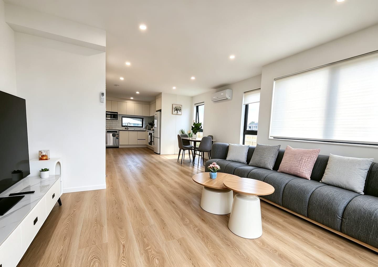 Walk in, drop your bags, and feel instantly at home — a bright, spacious living area where everyone can relax together.