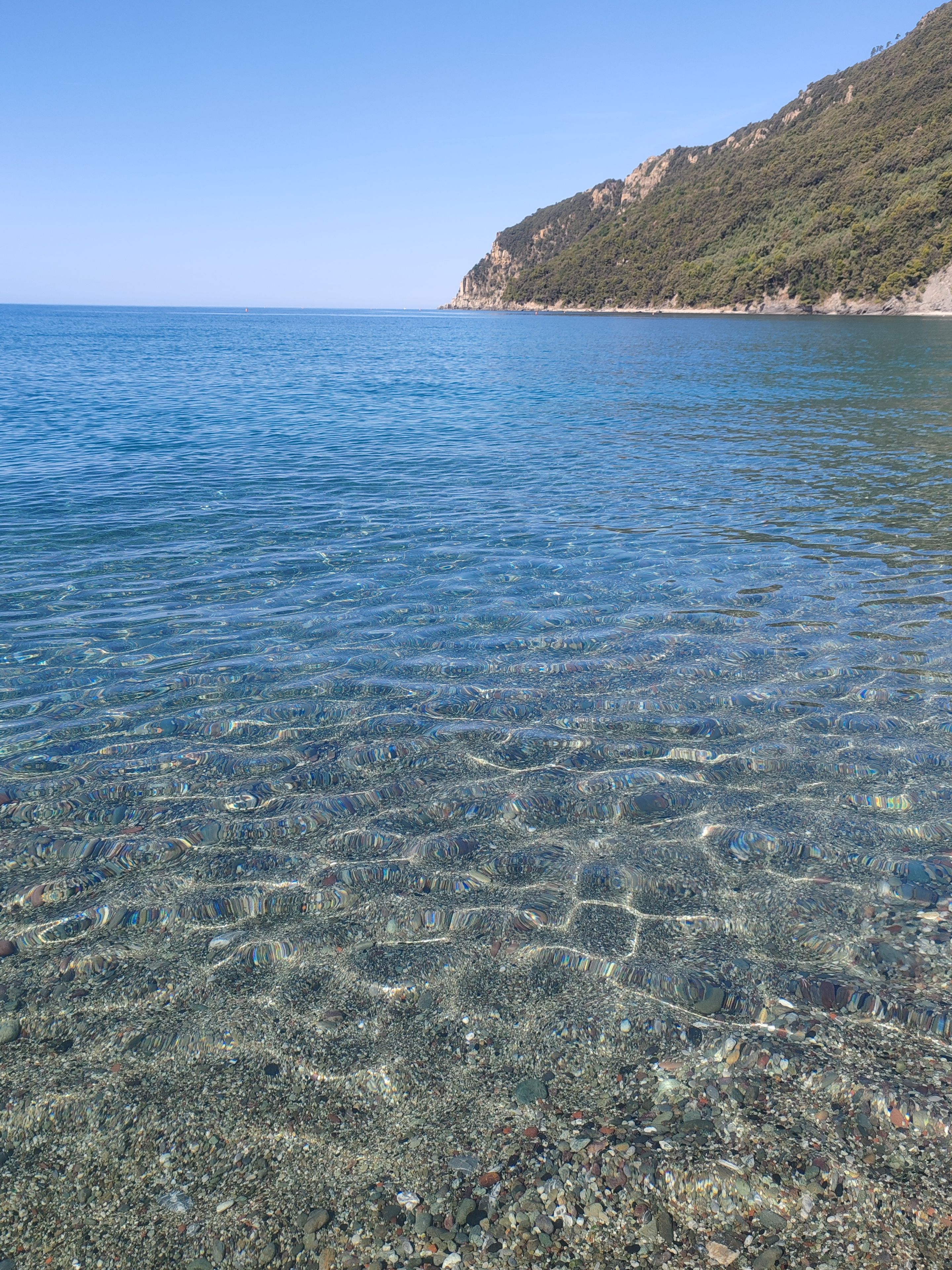 Una vista limpida di una costa rocciosa con acque calme.
