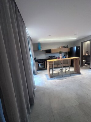A modern kitchen with a central island, built-in appliances, and a minimalist design. - New Listing (São Miguel dos Milagres)