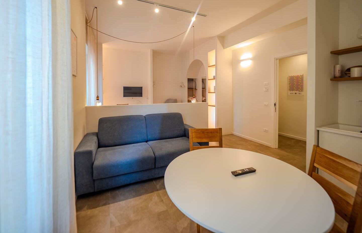 Sofa and round dining table