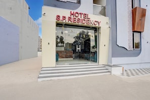 A hotel entrance with a sign reading 'HOTEL S.P. RESIDENCY.' - Hotel O S.P Residency (Indore)