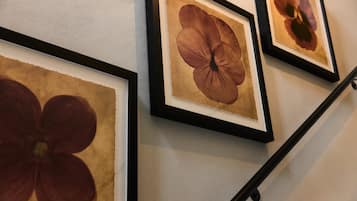 A wall with three framed botanical prints.