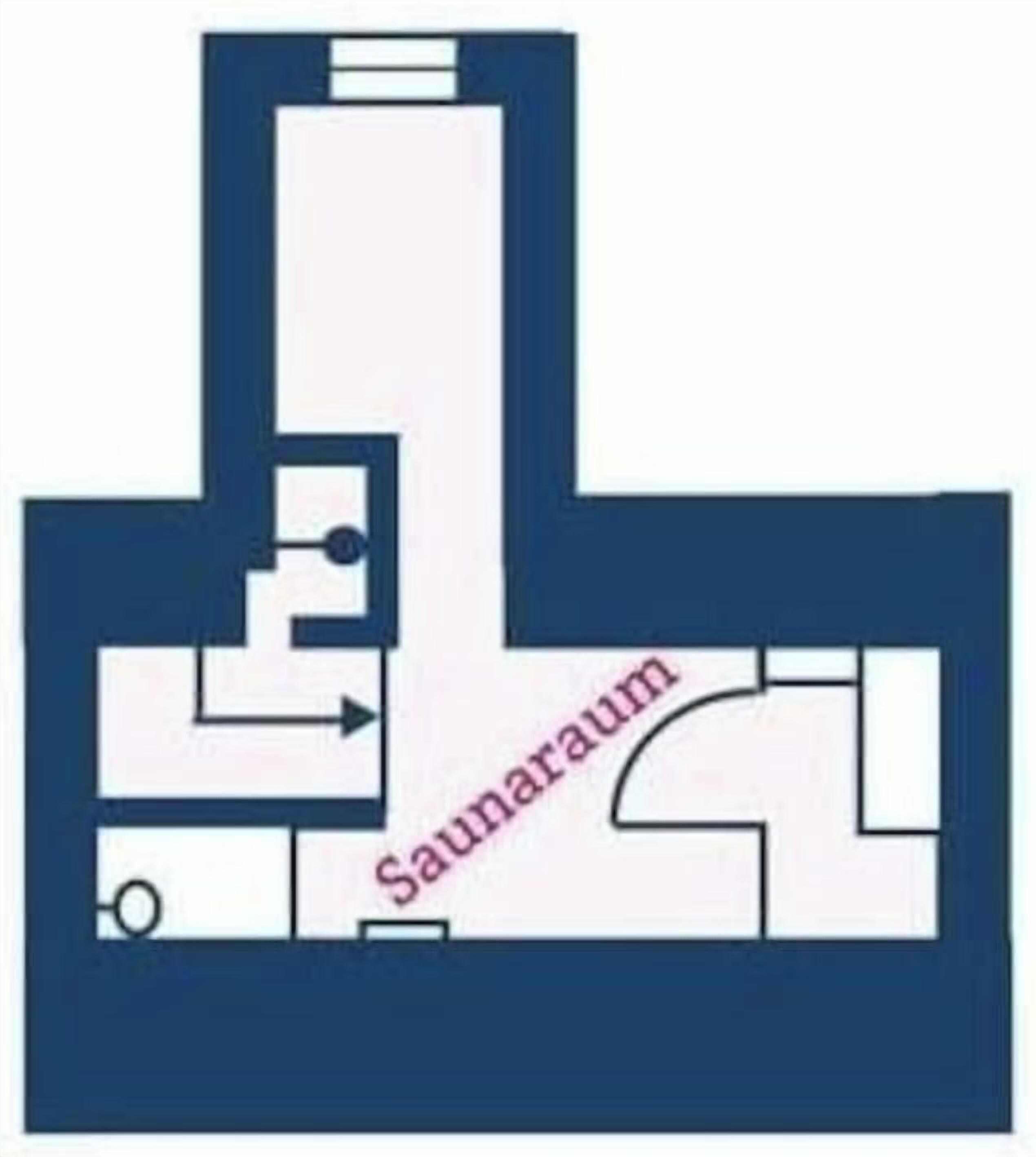 A floor plan with a sauna room labeled 'Saunaraum' and a bathroom.