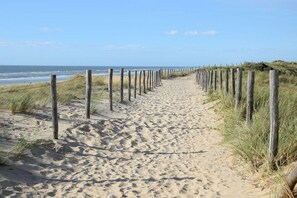 A sandy beach path with wooden posts on both sides, leading towards the ocean. - Apartment in Julianadorp with swimming pool (Julianadorp)