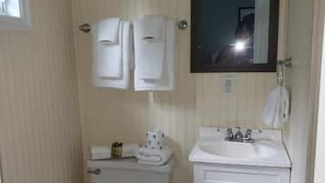 A small bathroom with a toilet, sink, and mirror.