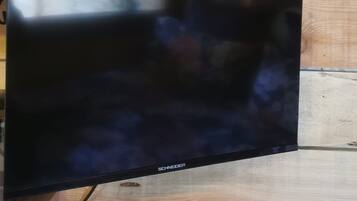 A flat-screen television with the brand name SCHNEIDER.