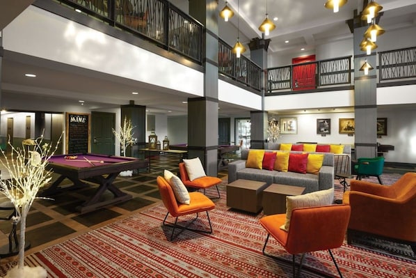 A lobby with a pool table, seating area, and a staircase. - Marriott MountainSide at Park City - 2BR Villa - Ski in/out - Full Resort Access (Park City)