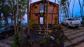 A modern house with a brick exterior, a front porch, and a driveway.