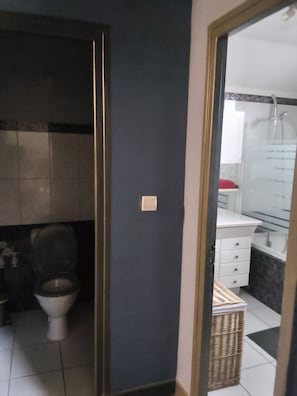 A bathroom with a toilet, a sink, and a shower area. - New Listing (Ville-sur-Saulx)