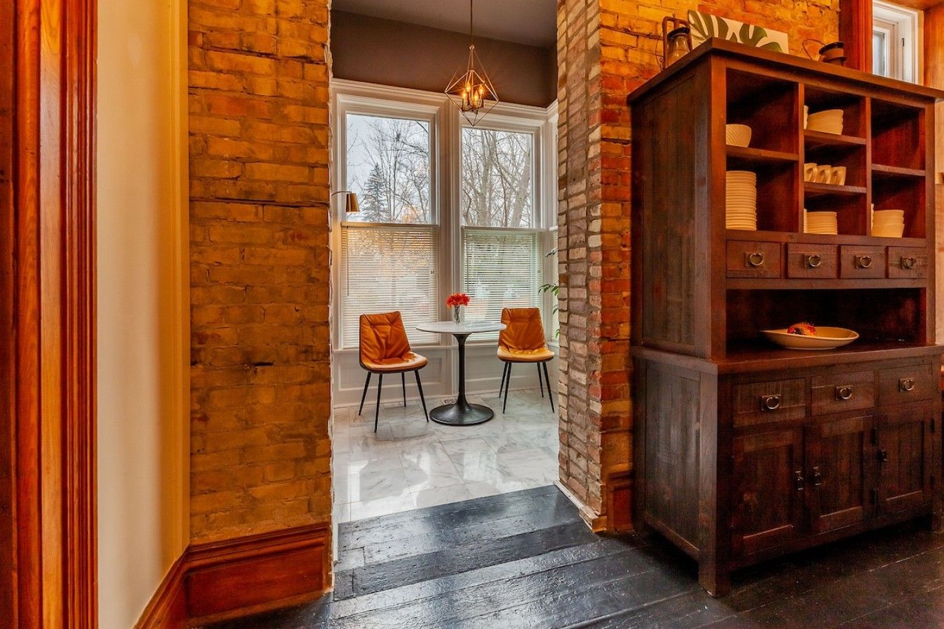 Breakfast nook seen from the kitchen hutch