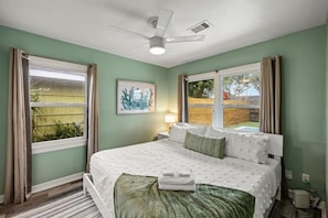 This bedroom has a king-sized bed