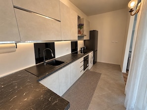 A modern kitchen with a built-in washing machine, a sink, and a stove. - New Listing (Milano)