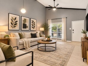 Living area - Cozy 2-bedroom townhome in lovely Grand Prairie with AC Near ATT (Grand Prairie)