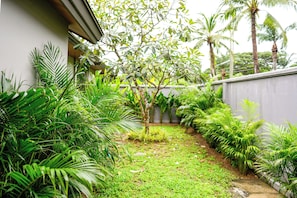 A garden with various plants and a pathway. - Quiet 3BR Pool Villa in Soi Naya near Nai Harn Beach (Tambon Rawai)