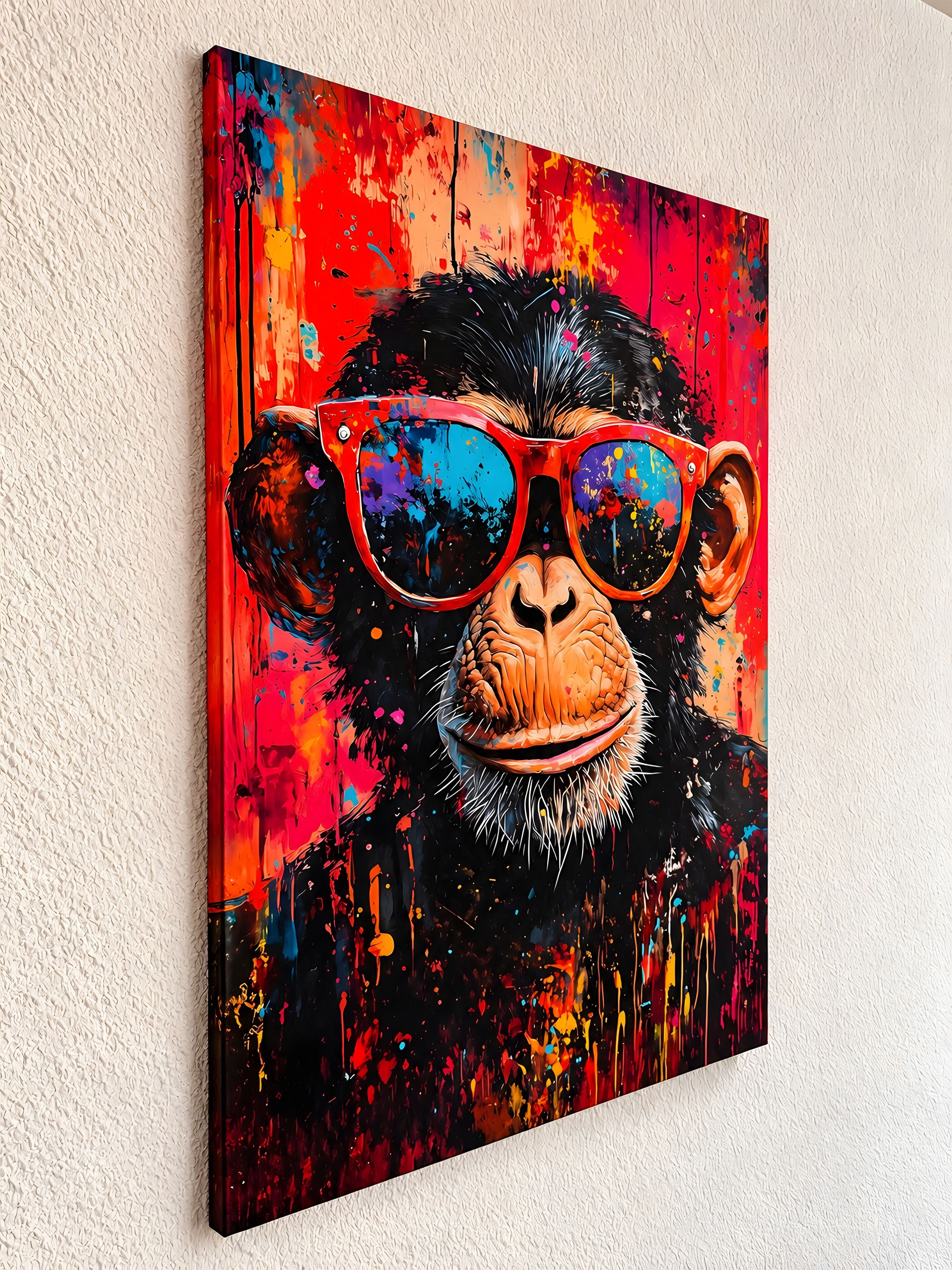 Un tableau représentant un singe portant des lunettes de soleil.