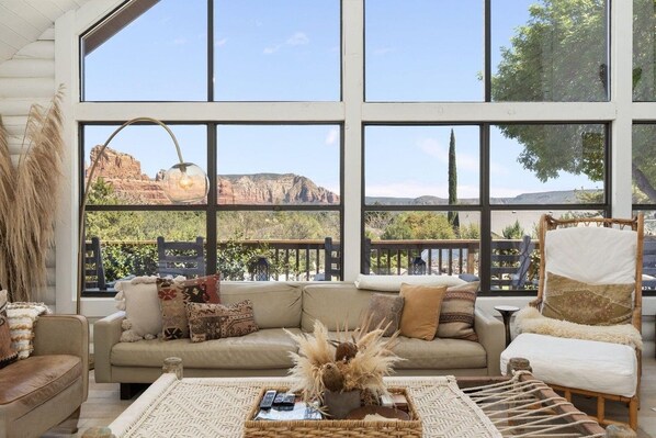 Living area - Sedona Desert Sactuary: Boho-Chic Cabin for 16 on one acre with Red Rock Views (Sedona)