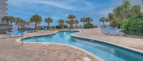 Outdoor pool, sun loungers