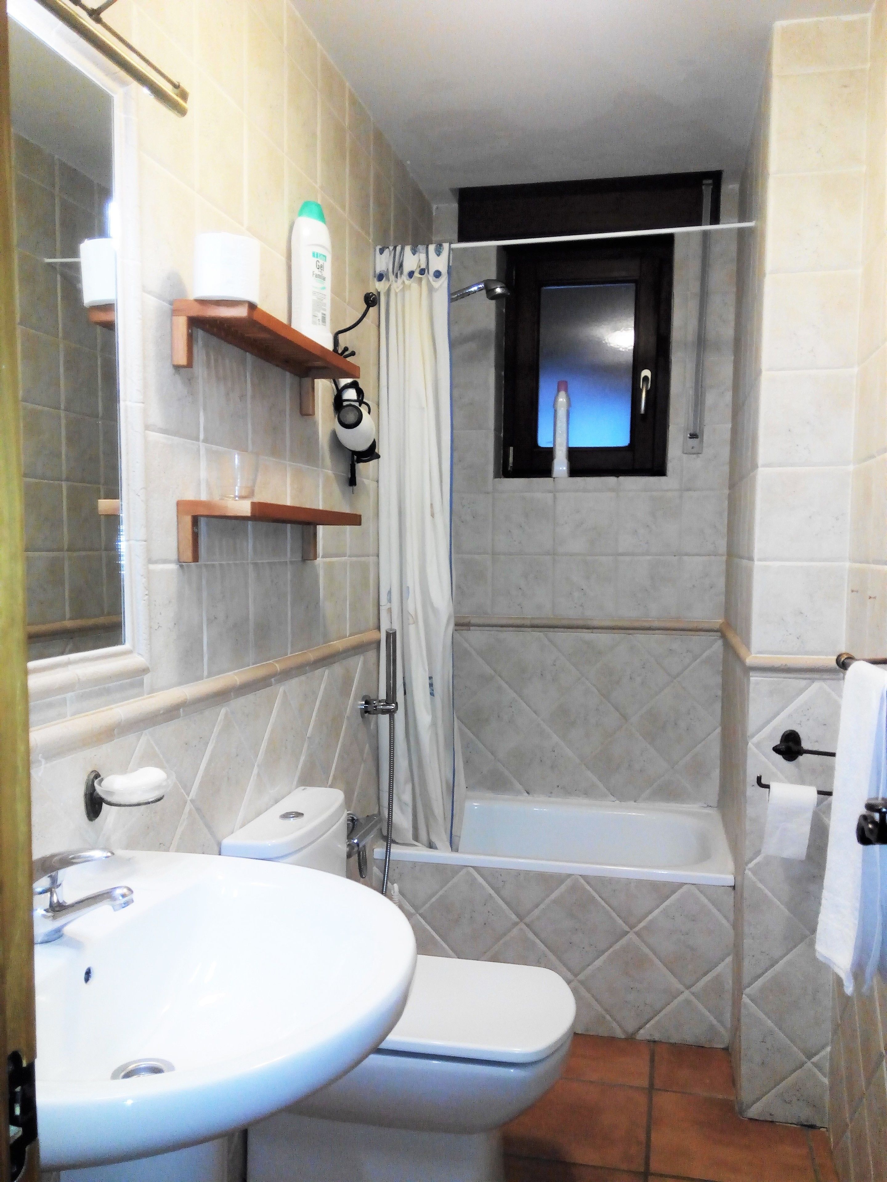 Bañera con ducha, artículos de tocador gratuitos, secador de pelo