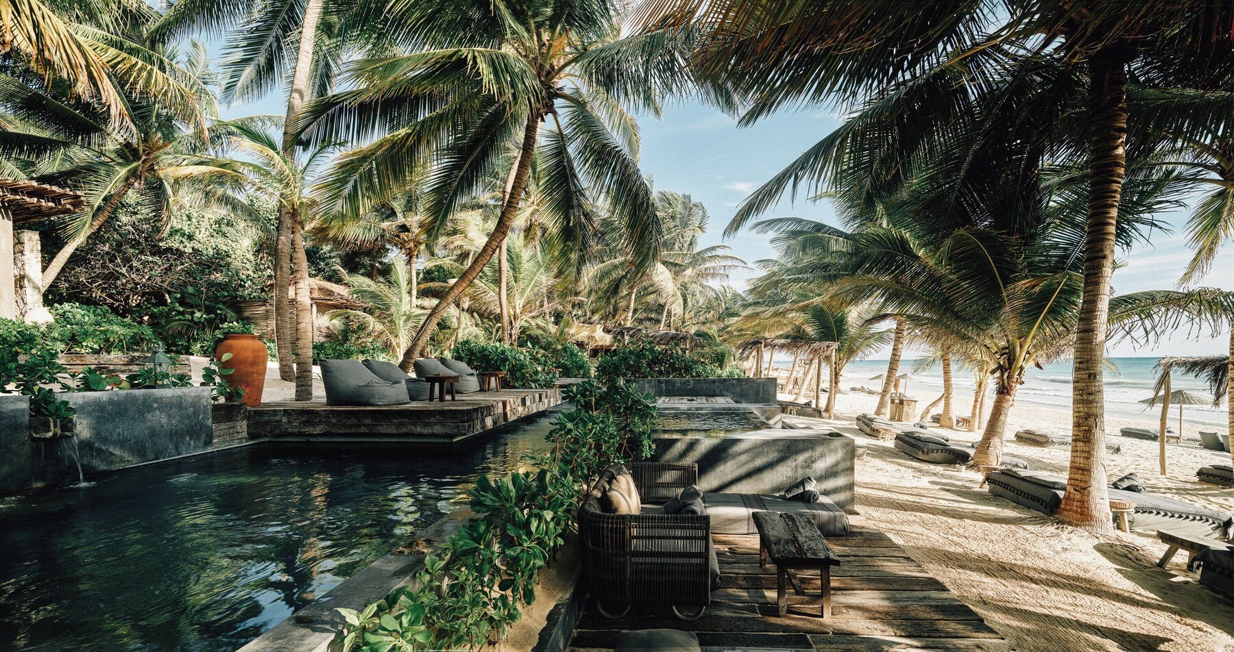 Outdoor pool, sun loungers