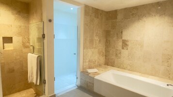 Room, 1 King Bed (The Big Room) | Bathroom | Shower, free toiletries, towels