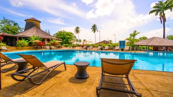 Outdoor pool, open 6:00 AM to 6:00 PM, pool loungers