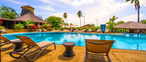 Outdoor pool, open 6:00 AM to 6:00 PM, pool loungers