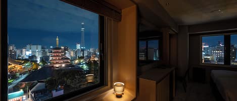 1 bedroom, desk, blackout curtains, iron/ironing board