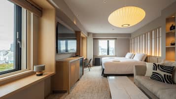 1 bedroom, desk, blackout curtains, iron/ironing board