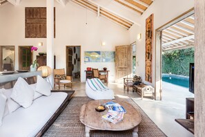 Villa, 3 Bedrooms, Private Pool | Living room | 32-inch LCD TV with cable channels, DVD player - Villa 007 (Seminyak)