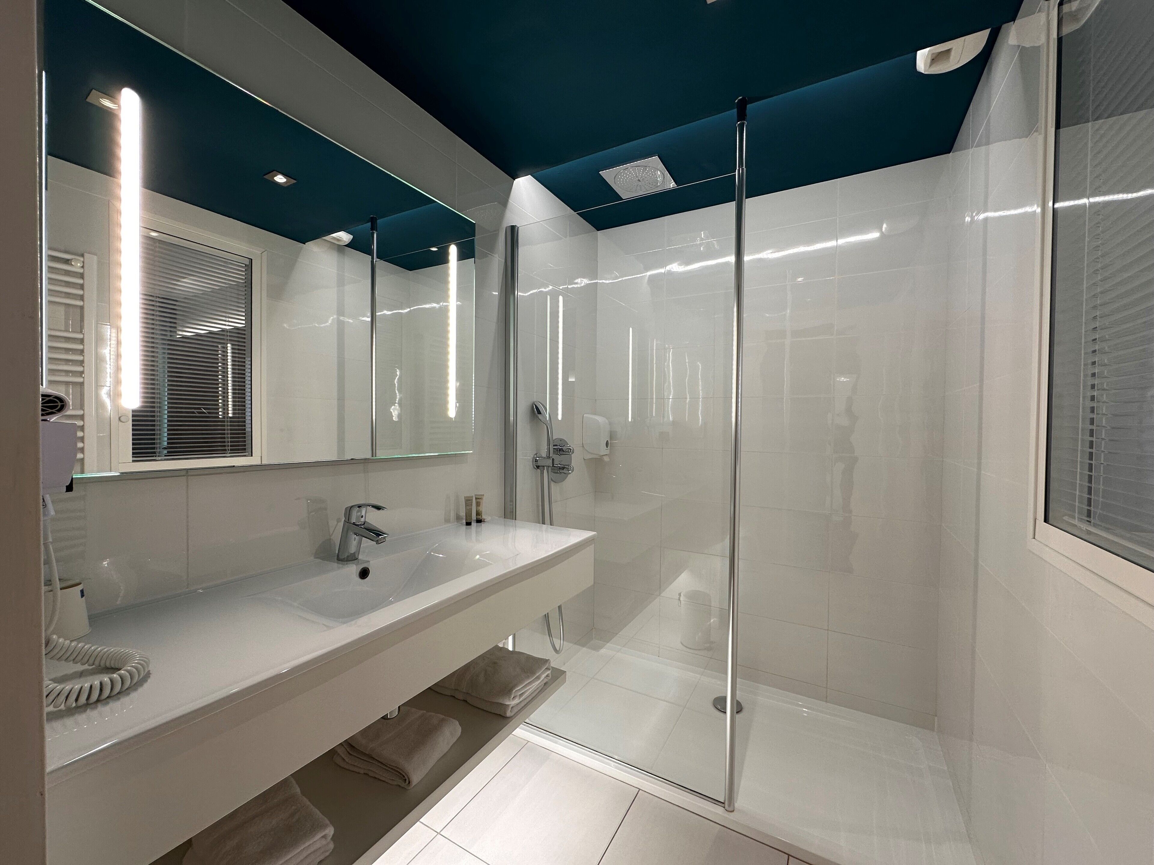 free toiletries, hair dryer, towels