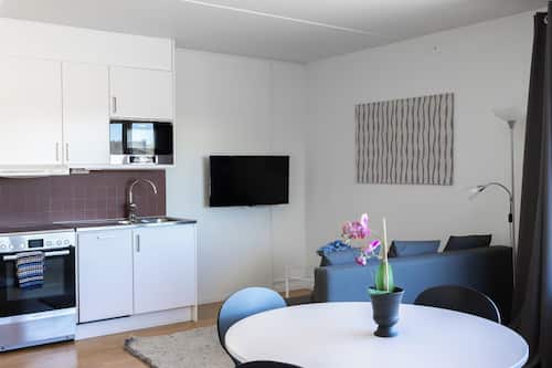 Suite | Muebles diferentes, espacio para trabajar con laptop y insonorización