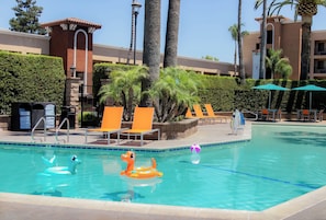 Outdoor pool, open 8:00 AM to 10:00 PM, pool umbrellas, sun loungers