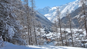 A snow-covered mountain village with houses nestled among trees. - Bed & Breakfast Della Miniera (Cogne)